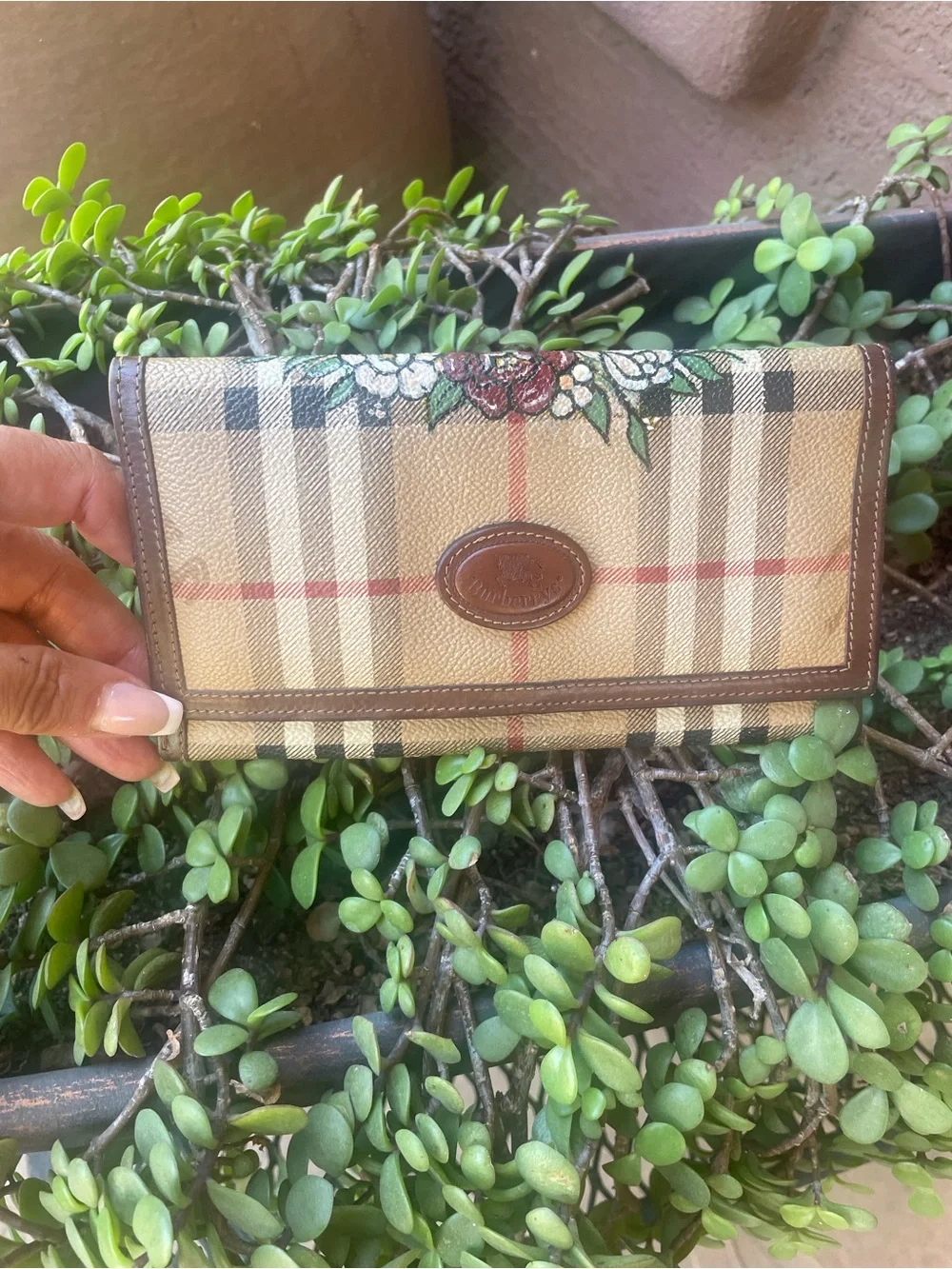 Burberry Beige Brown Check Floral Trim Continental Wallet - Picture 15 of 15